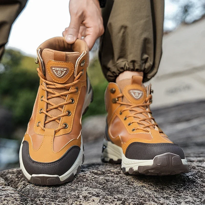 

Мужские профессиональные уличные альпинистские ботинки большого размера с цветными блоками, прочная обувь со шнуровкой средней высоты