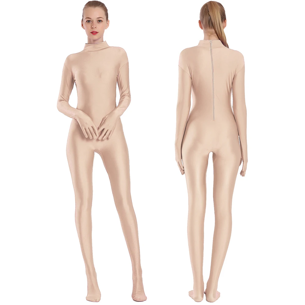 Aoylisey Volwassen Zwarte Spandex Full Body Zentai Footed Jumpsuit Unisex Bodysuit Vrouwen Overhandigd Unitard Huid Strak Halloween Kostuum