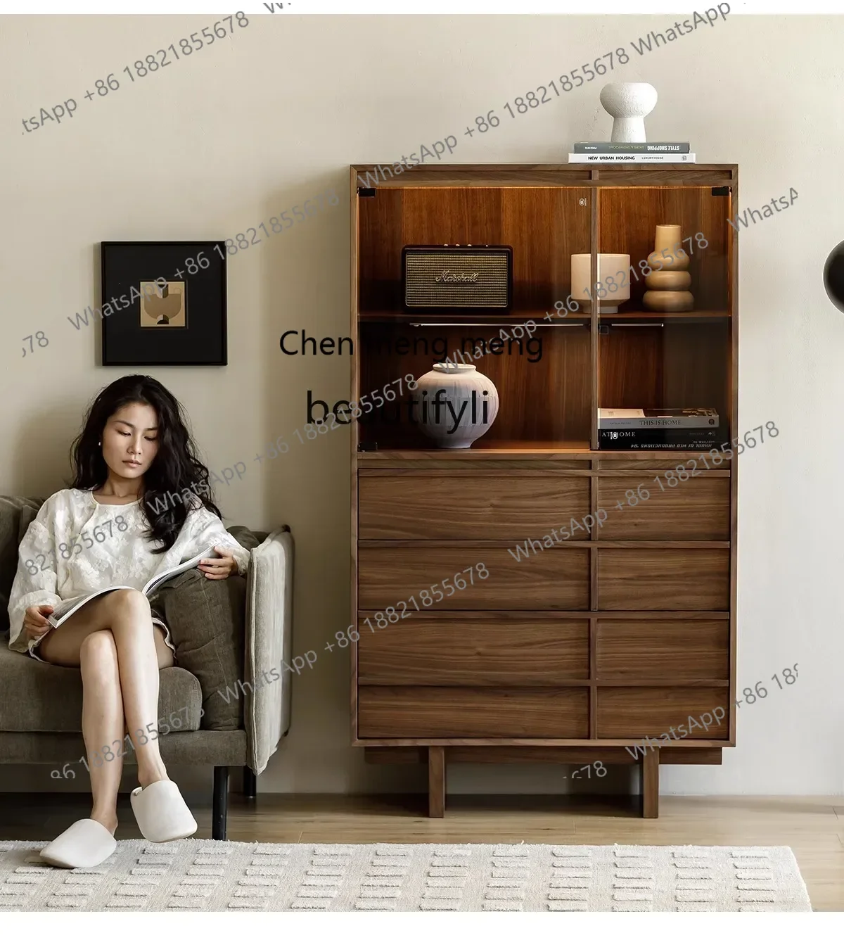 

CC182Wine cabinet black walnut floor-to-ceiling display living room home high-end display cabinet R