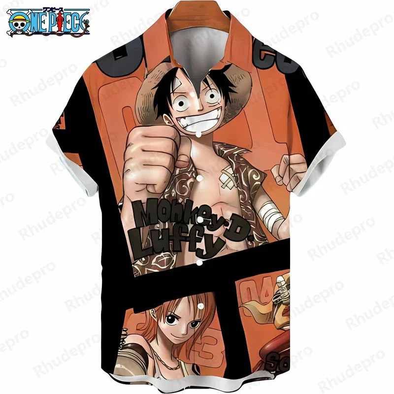 Men's One Piece Hawaiian Shirt Summer Tropical Floral Print Anime Kids Short Sleeve Casual Button Down Beach Tops