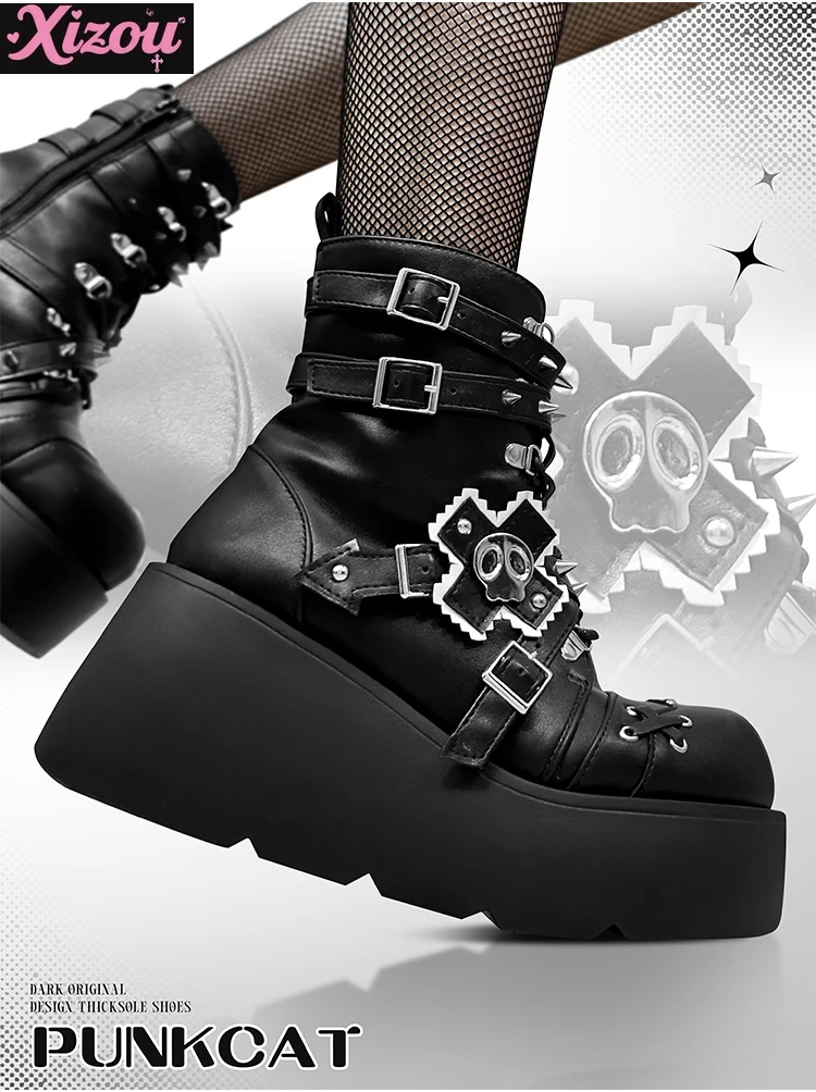 

Original Goth Dack Little Skeleton Boots Lolita Shoes Female Punk Style Boots Babe Subculture Y2k Platform Muffin Shoes Female