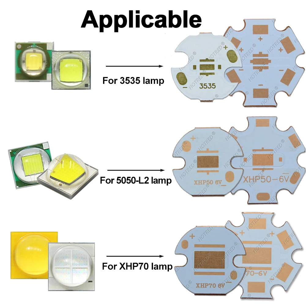 LEDランプ用ヒートシンク,銅パネル,PCB,xpg 2,xpe2,xxml2,xhp50,xxhp70,t6,3535, 10w,5050-l2,xpe,xte,16mm 20mm、5個