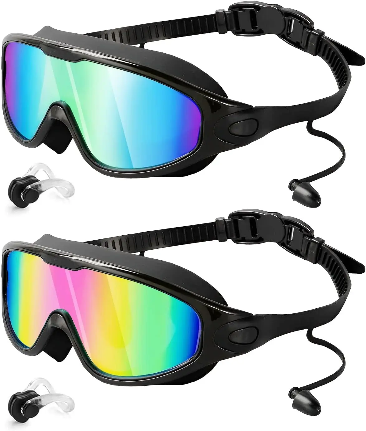 Gafas de natación antivaho y UV, gafas de natación sin fugas para hombres, mujeres y jóvenes, paquete de 2