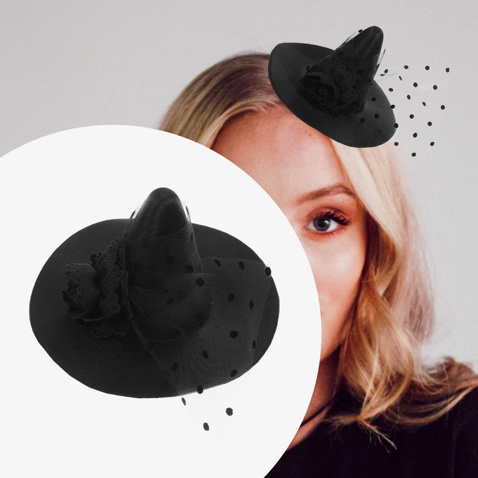 

Witch Halloween Prop Black Miniature Hat for Masquerade Party Cosplay Headband Wizard Hat Cloth Material Lightweight