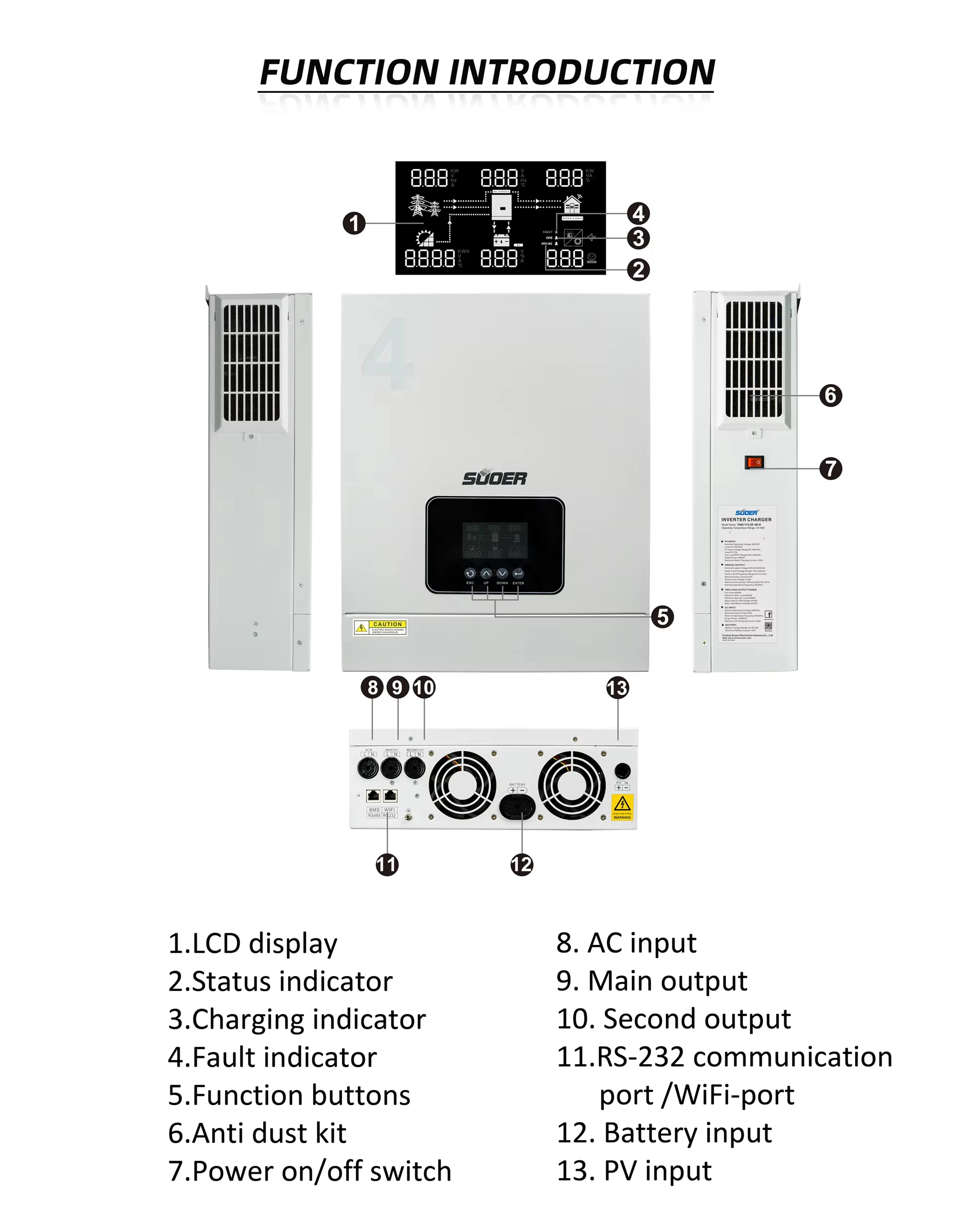 VMS-V-4.2K-24-H 24V 4.2KW 단일 출력 MPPT 하이브리드 태양광 AC 인버터 (하이브리드 태양광 시스템용 태양광 충전 제어 기능 포함)
