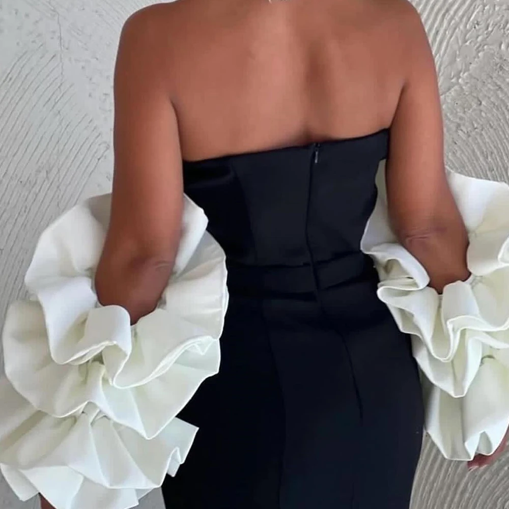 Jersey Detachable Sleeve Off the Shoulder Strapless Evening Dress Crystal Mermaid Sweep Train Zipper Back Exquisite Photo Color