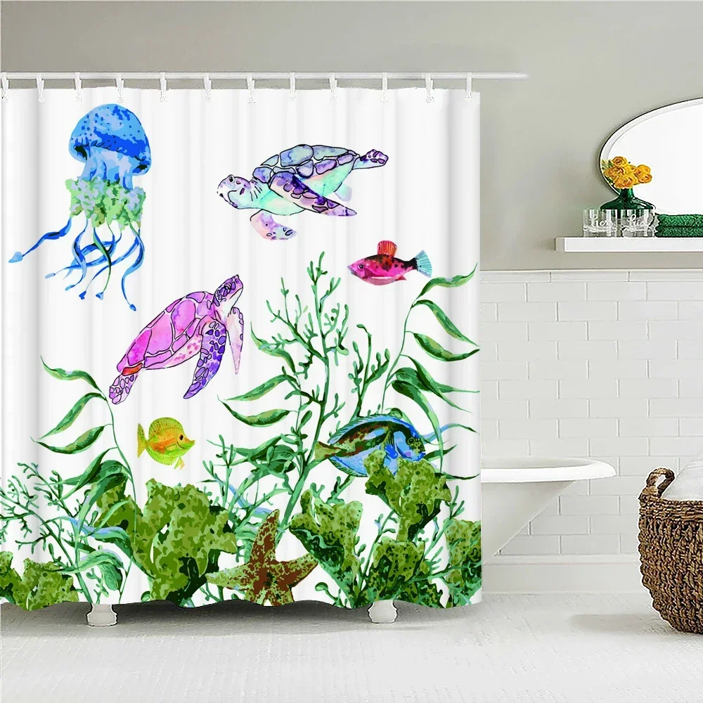 Ocean Sea Turtle Fish Octopus Waterproof Shower Curtains Bathroom Bath Curtains 240X180 CM 3D Printing Cartoon Shower Curtain