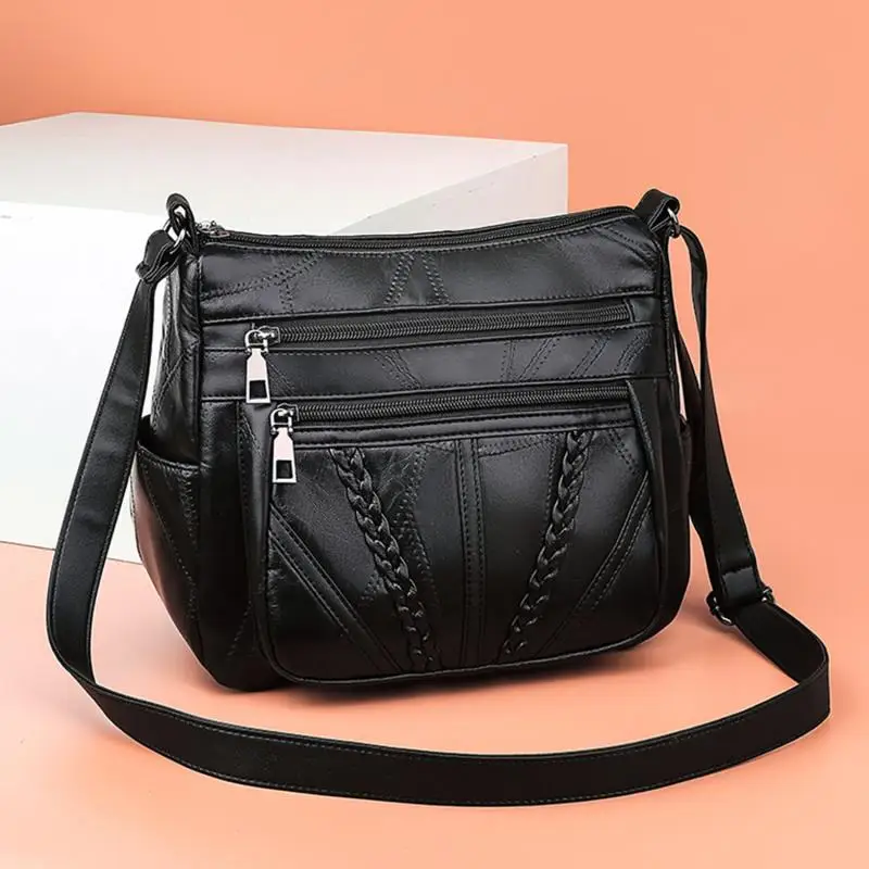 New Casual Female Bag Solid Color Ladies Crossbody Bag Soft Pu Leather Shoulder High-Quality Multi-Pocket Shoulder Bag