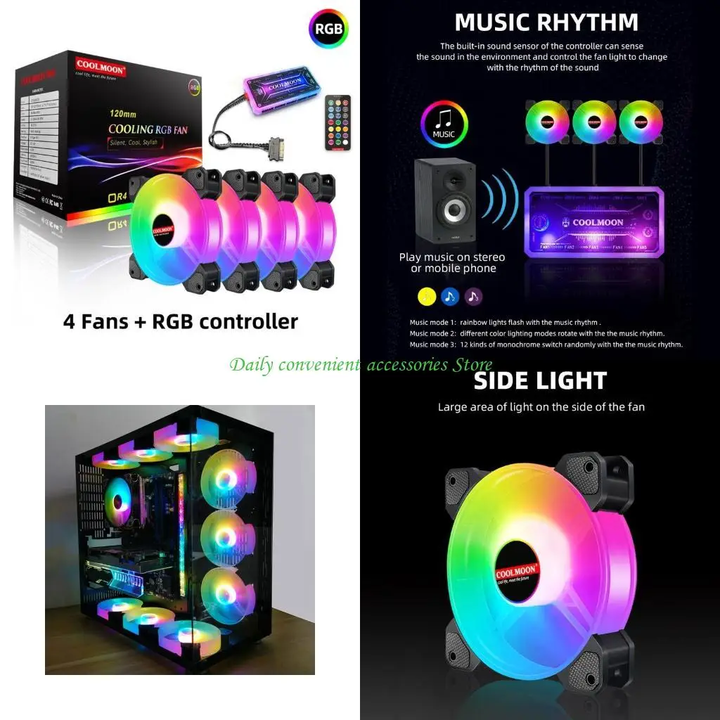 

97QB CPU Coolers,Radiators System RGB LED 120mm for Case Fan,Quiet Edition High Adjustable Color for Case Fan for PC