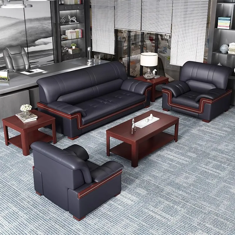 Office sofa coffee table combination set, simple and modern business reception, leather art reception area