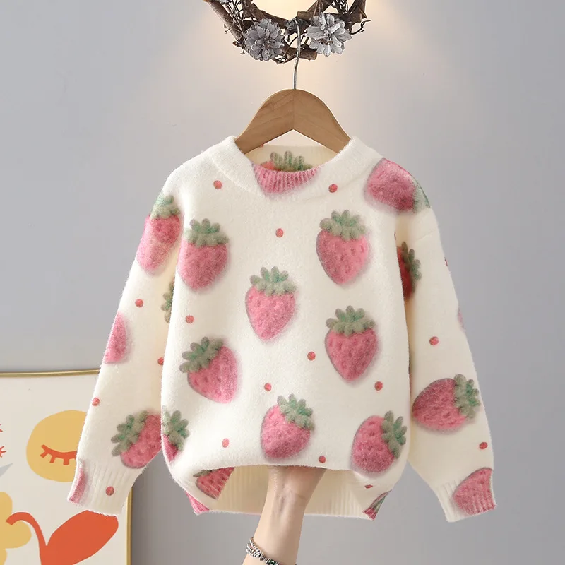 Fashion Baby Girl Winter Clothes Strawberry Pullovers for Girl Knitted Sweater Soft Autumn Children Girl Baby Knitwear IY11181