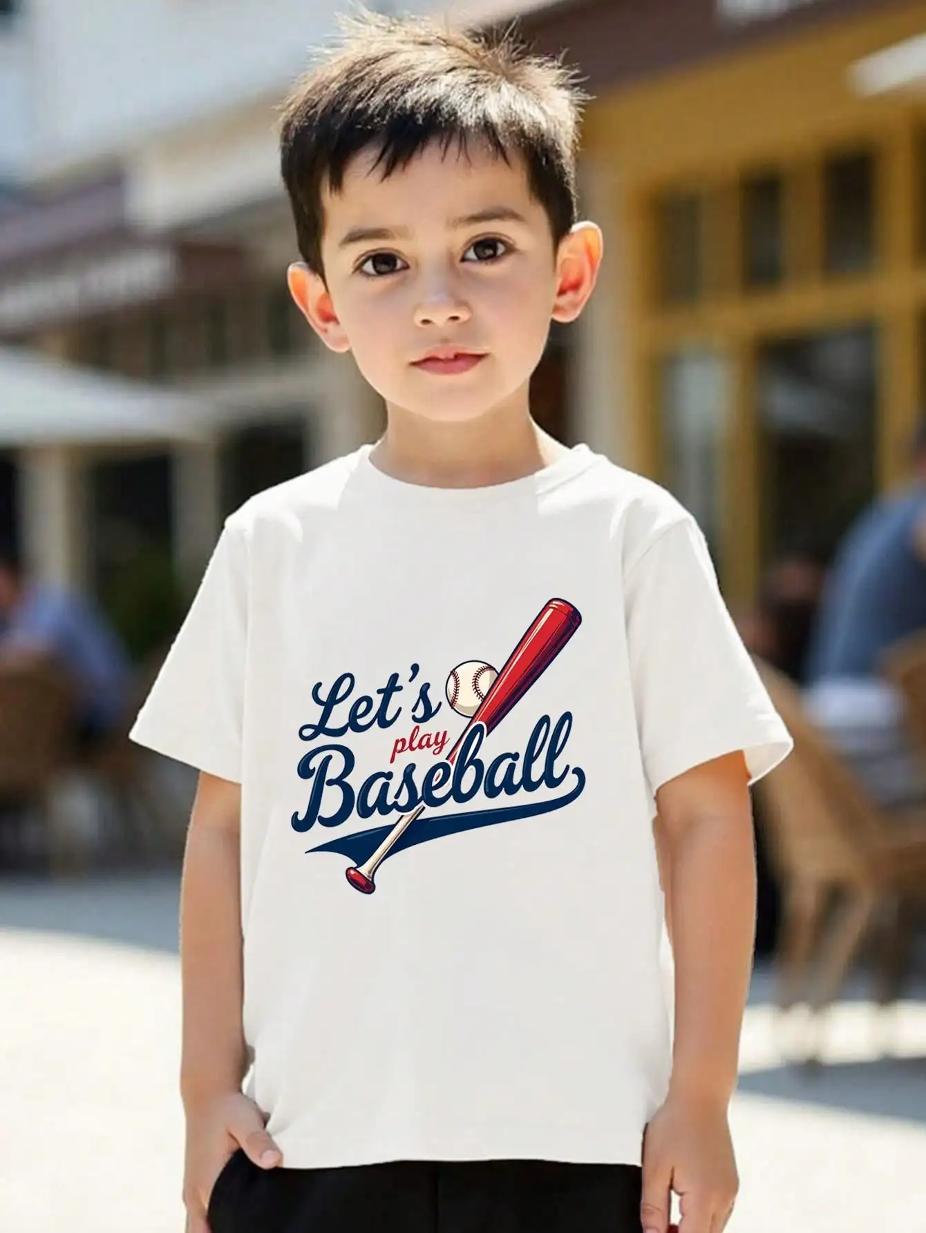 

Tween Girls/Boys Clothes, Baseball-Themed Cotton T-Shirt, White Casual Tee With "Let's Play Baseball" Text