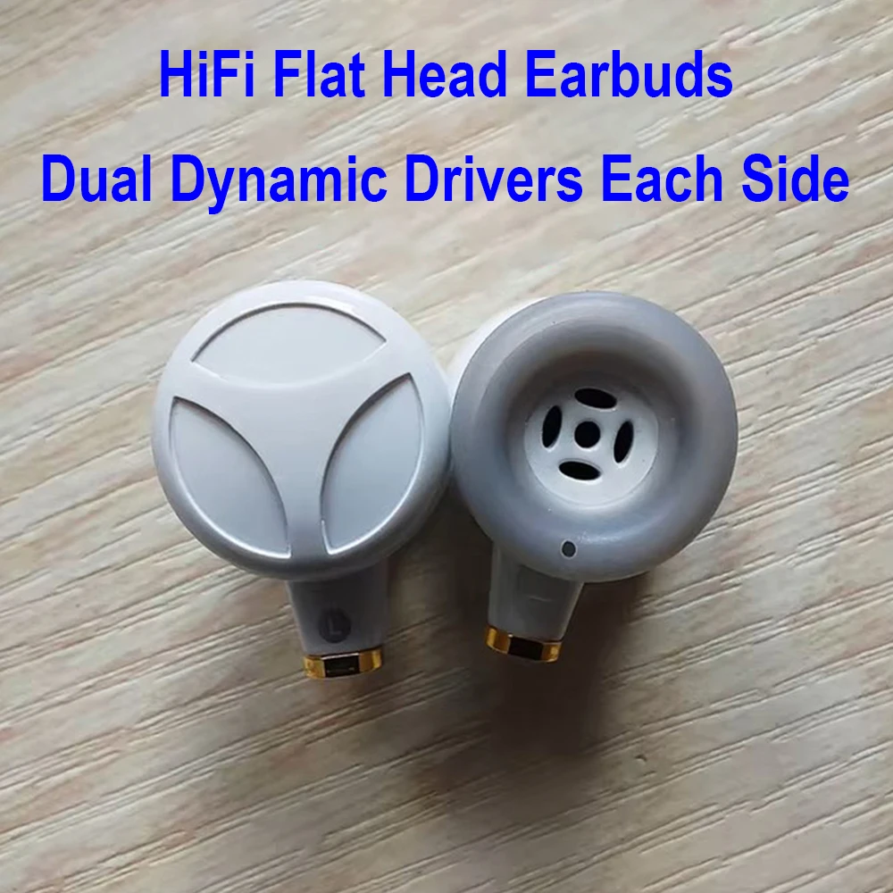 HiFi Flat Head Earbuds Dual Dynamic Driver on-ear Headphones MMCX Wired Flat-head Earbud for Audiophiles Supra-Aural Headphone