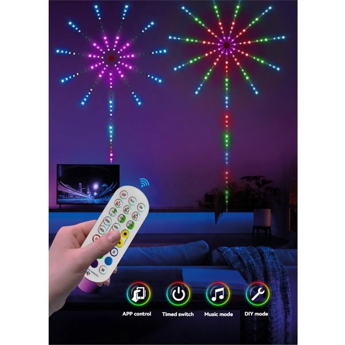 

Светодиодная гирлянда BABQ Bluetooth Fire Works Light, водонепроницаемая, USB, для наружного использования, сада, спальни, рождественского декора