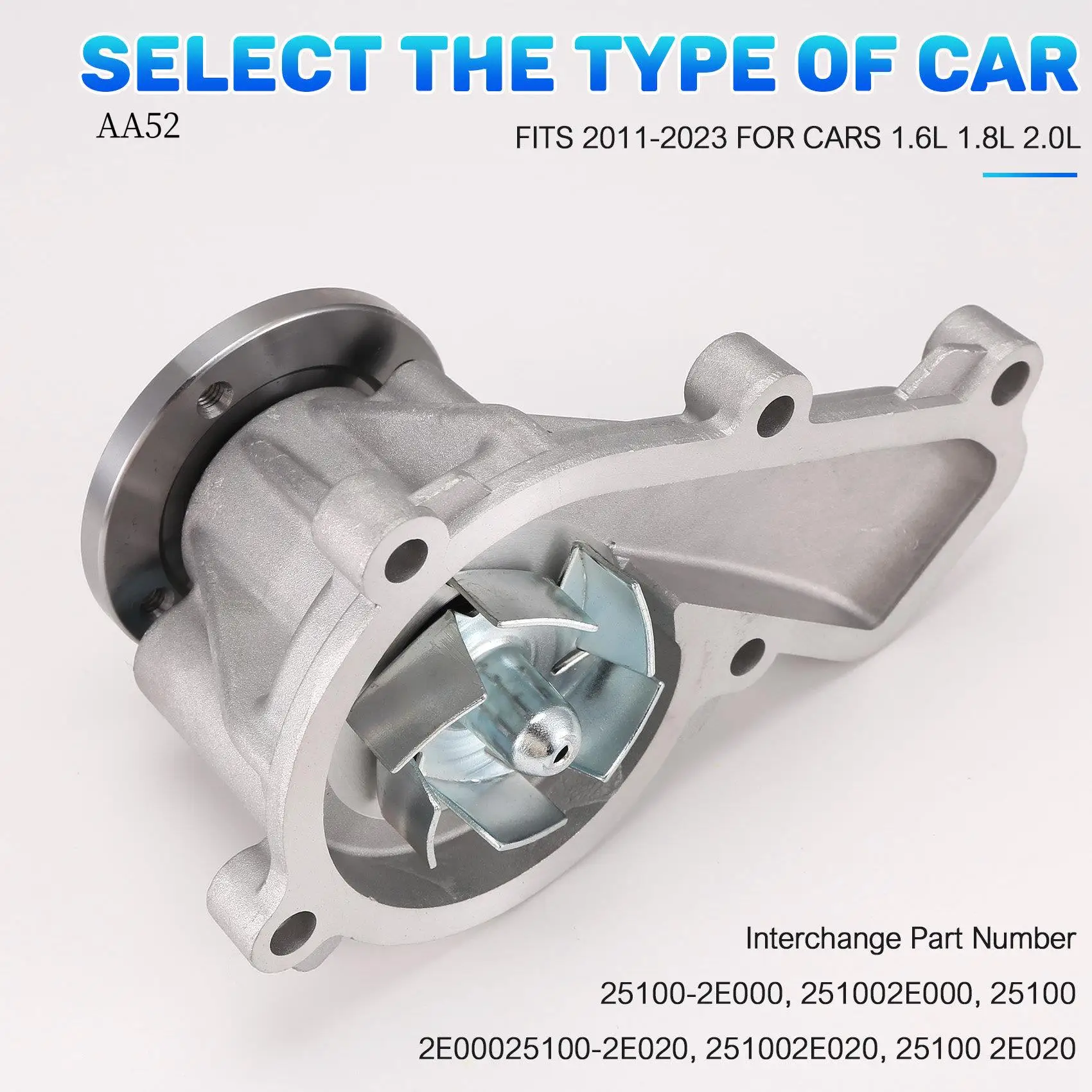 

AS-Water Pump For HYUNDAI Elantra Tucson KIA Forte Seltos Soul 1.6L 1.8L 2.0L 25100-2E000