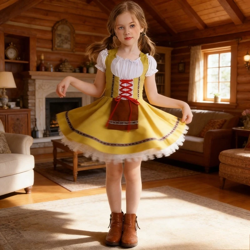 

Детский костюм для Октоберфеста, немецкий костюм для пивного фестиваля, короткая юбка, разноцветное праздничное платье