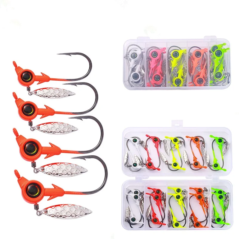 

25PCS Crappie Jigs Crappie Jig Heads With Spinner Underspin Fishing Jig Heads For Crappie Panfish Bass Fishing Jig Head dropship