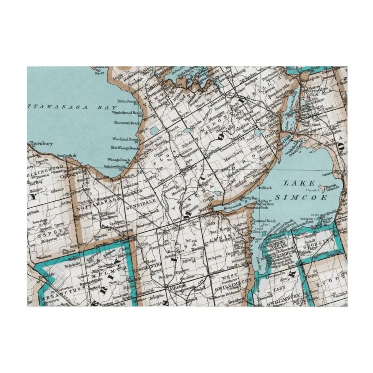 

Map of Simcoe County, Ontario, Canada Throw Blanket Plush Thermals For Travel Luxury Throw Picnic Blankets