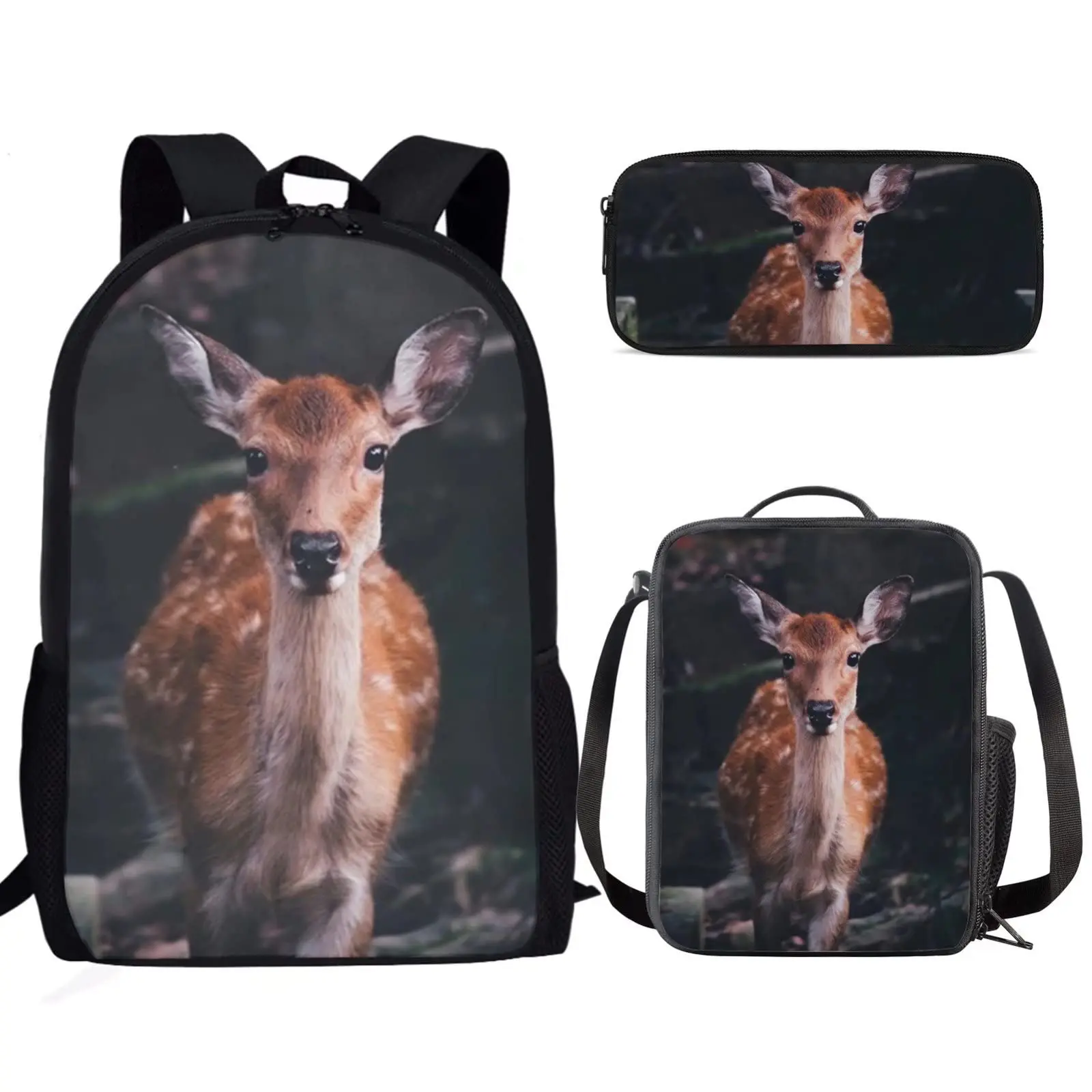 Hip Hop Flower Deer 3pcs/Set Backpack 3D Print Student Large Capacity Backpack Travel Laptop Daypack Shoulder Bag Pencil Case G