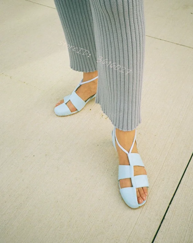 Flat Checkered Sandals Lace Up Cutouts Summer Sexy Women Casual Dress Sandals Cross Straps Half Open Toe Comfort Daily Sandals