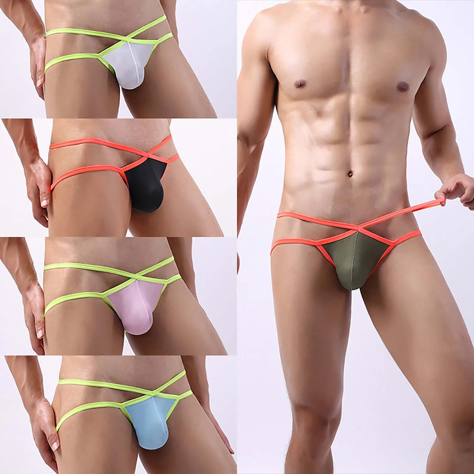 Men's Sexy Small Cuff Thongs Double Strap Waist Double T-shape Elasticity G-strings Underwear U Pouch Comfy Breathable Thongs