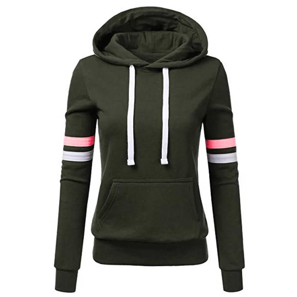 Sweatshirt Coat Long Sleeves Pocket Drawstring Colorblock Hooded Keep Warm Breathable PLus Size Lady Spring Coat Female Clothes