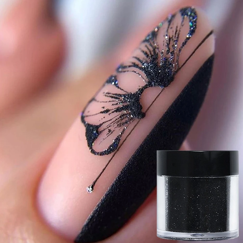2Jar Black Sugar Nail Glitter Powder Shiny Fine Sweater Woolen Coat Nail Pigment DIY Sparkling French Nail Art Decor Y2K Manicur