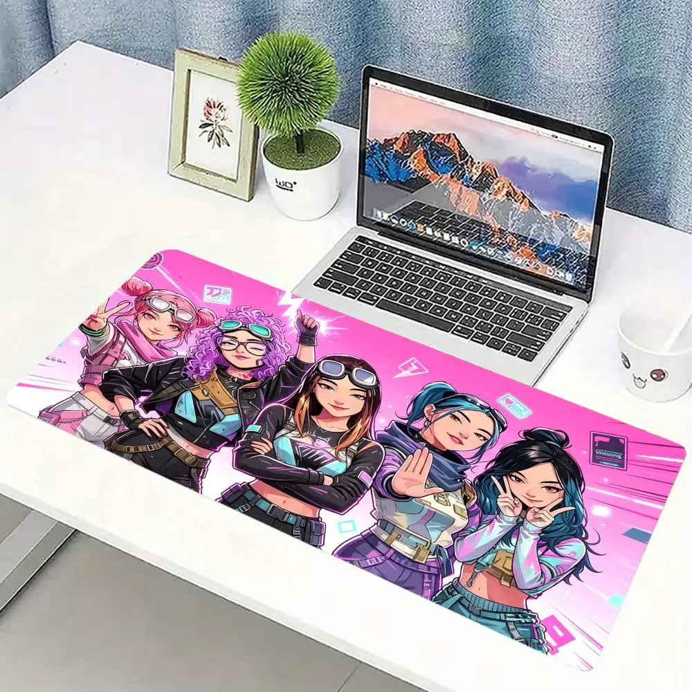 Extra Wide Mouse Pad Anime Girl Squad Print Stitched Edges Non Slip Rubber Base For Gamer Laptop Office Desktop Computer