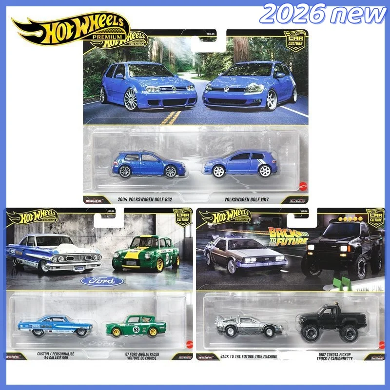Mattel Hot Wheels Back to the Future Premium Exclusive 2-Pack Set Volkswagen Golf Ford Anglia HBL96 Car Culture Toy Vehicles