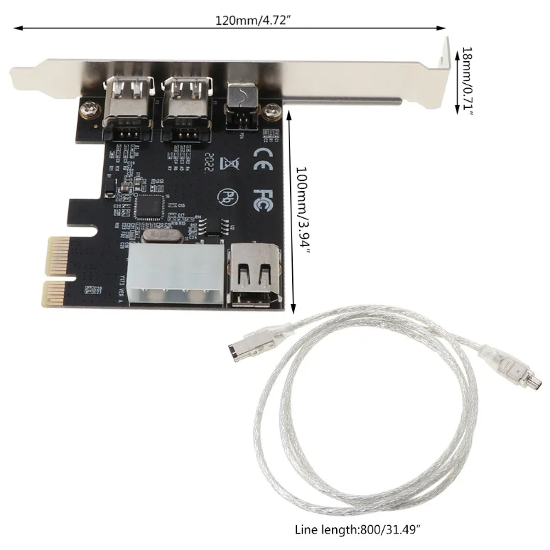 

PCI-E 1X до 1394 карта 3-портовая DV Плата видеозахвата высокой четкости PCIE x1 до 1394 многопортовая Плата расширения