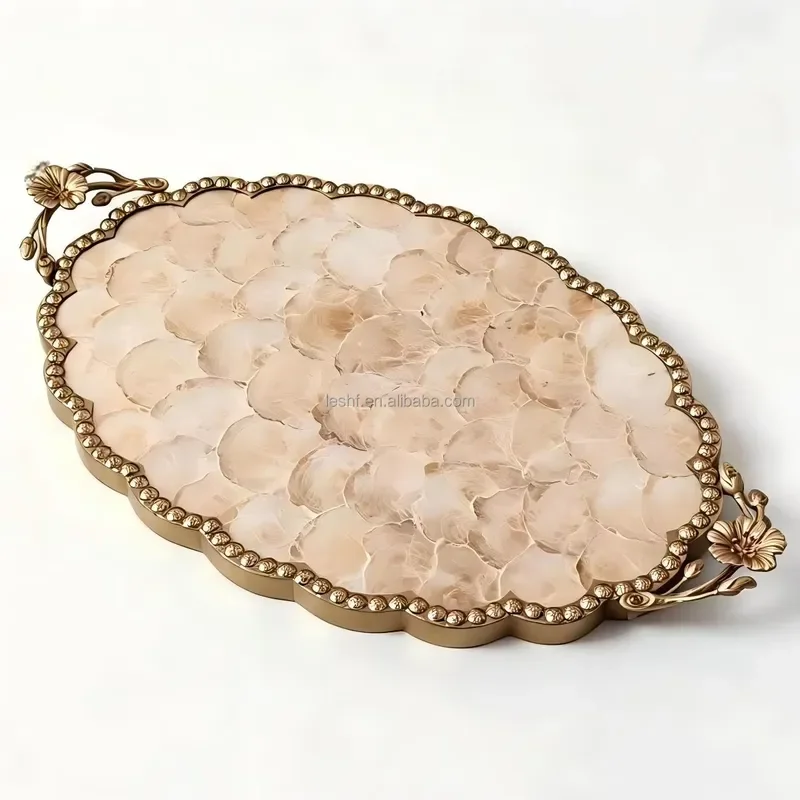 Art Deco Retro Luxury Pearl Mothershell Inlay Tray Lightweight Heat Resistant Tabletop Storage for Cups Pots Skincare