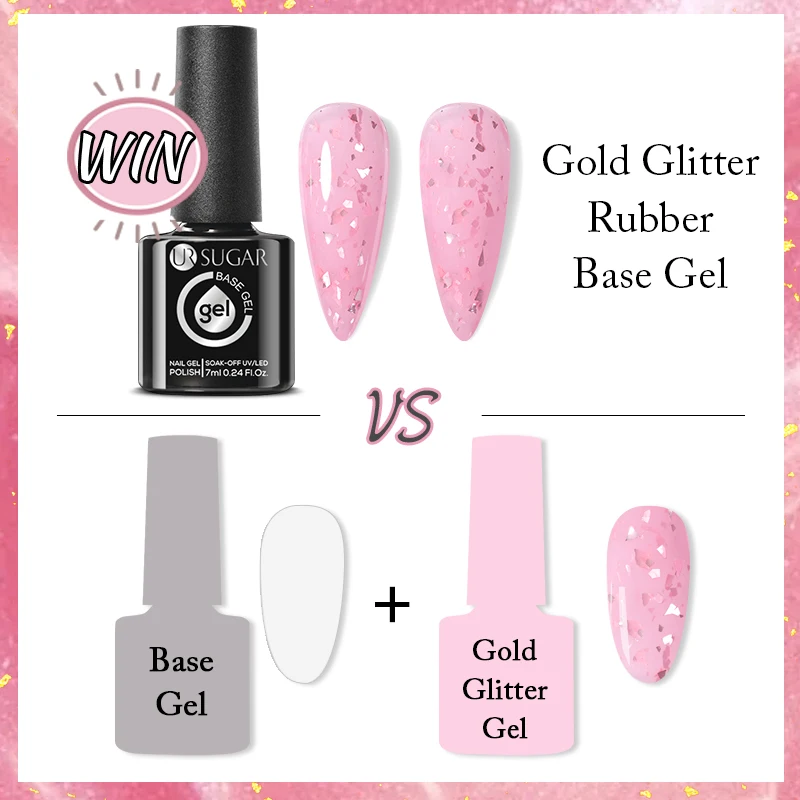 UR SUGAR Smalto per unghie gel con base in gomma glitter oro Fiocchi rosa oro Gelatina bianca latte Semi permanente UV LED Smalto gel per nail art
