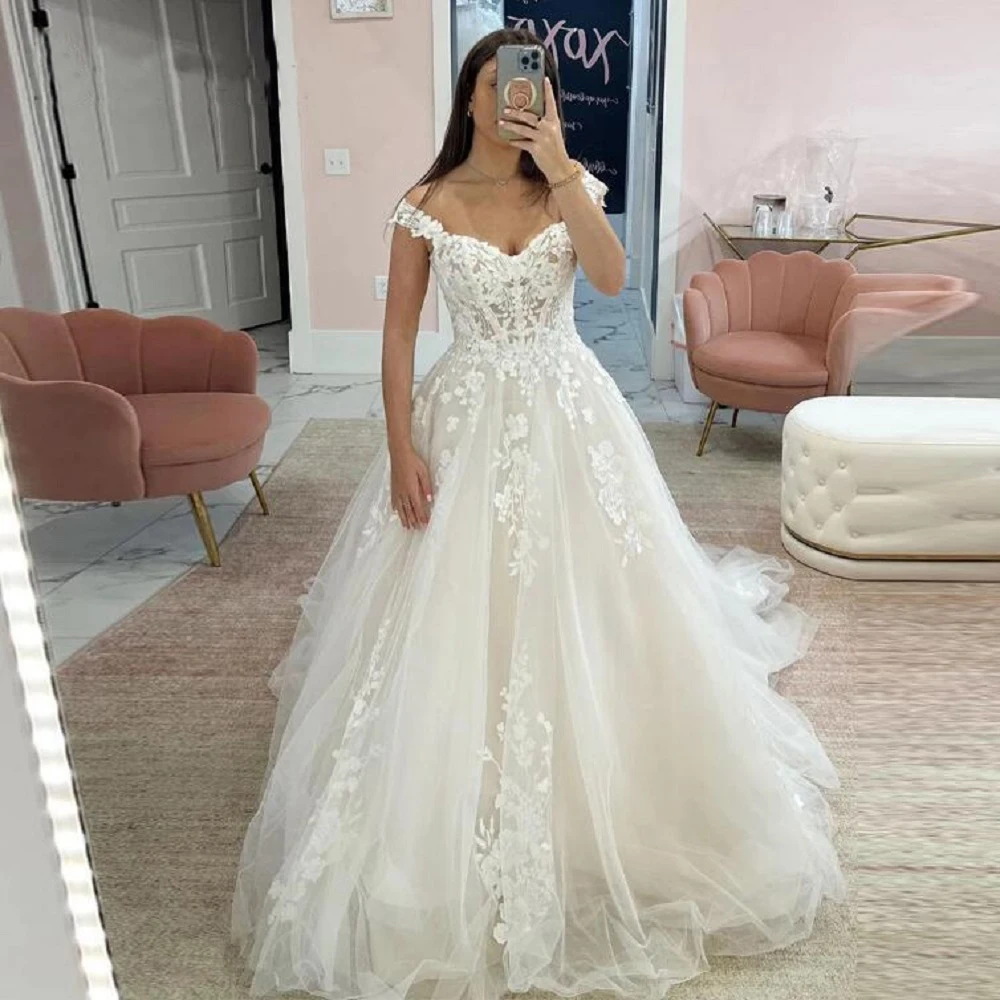 Vestidos de novia personalizados ZJ9361, exquisitos vestidos de novia con hombros descubiertos, apliques de novia, corte en A, hechos a medida