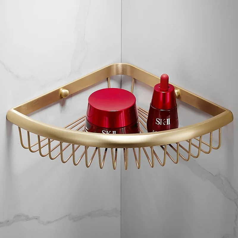 Brushed Gold Bathroom Shelf Brass Shower Rack Triangle basket Shelf BathroomShower Shampoo Rack Wall Mounted Corner Shelf