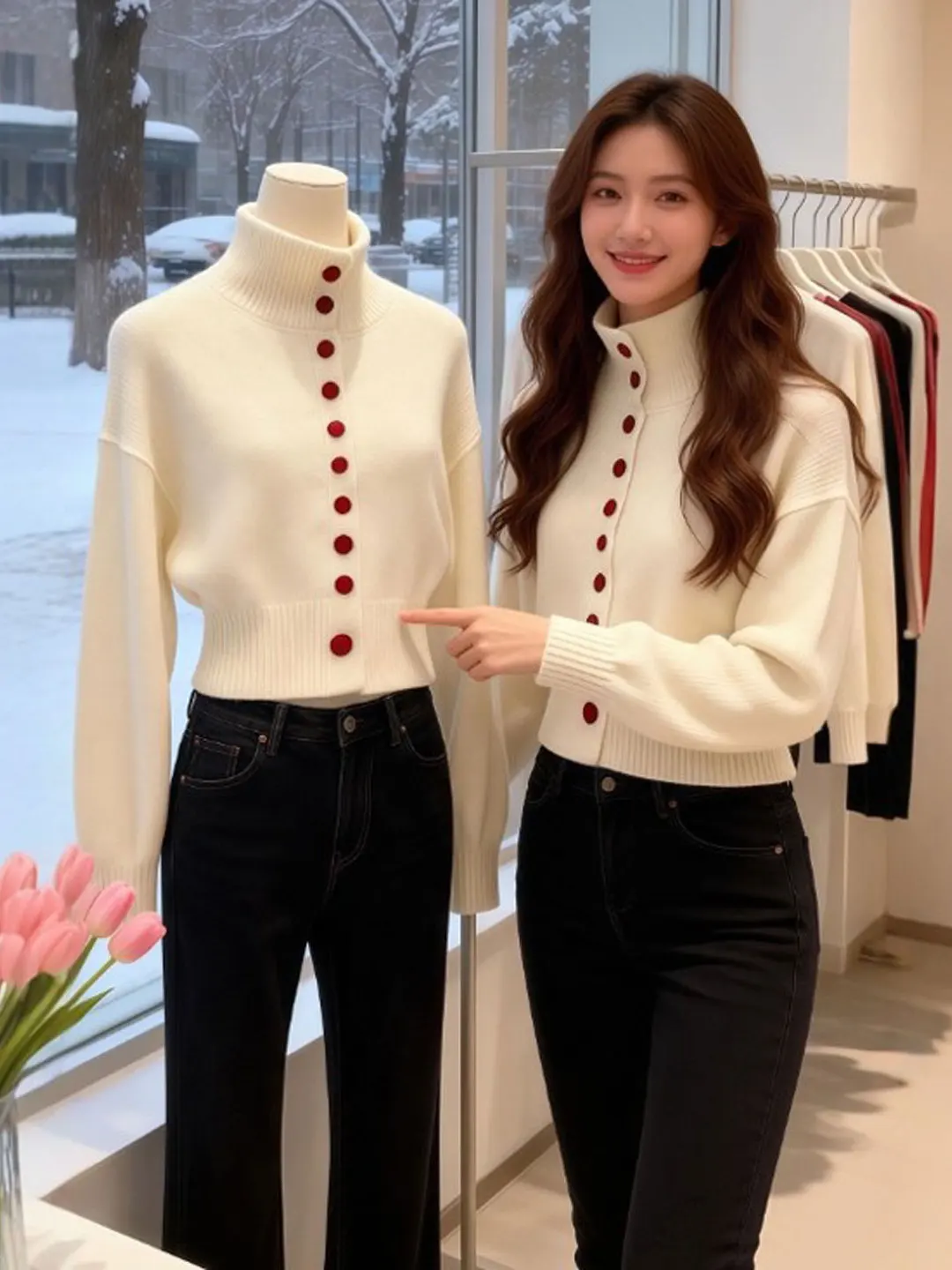 

Корейский вязаный свитер с высоким воротником и длинными рукавами, весна 2026, уникальный, красивый, мягкий, легкий топ для женщин