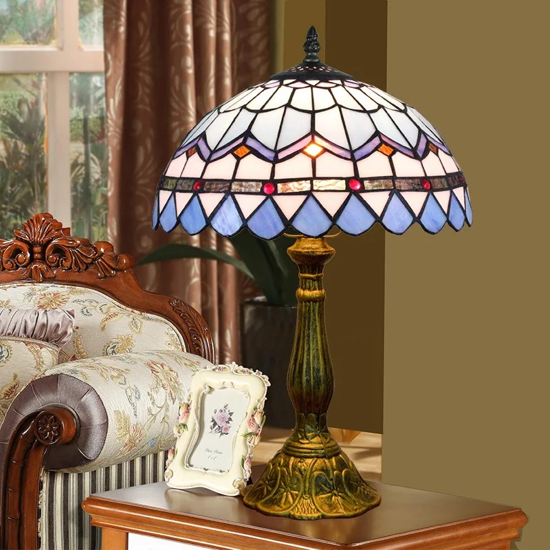 European-Style Pastoral Hotel Lobby Room Lights Living Room Dining Room Bedroom Bedside Baroque Style Stained Glass Table Lamps view 4