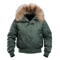 Men's Winter Fleece Tactical Jacket Military Thick Warm Windbreaker Fur Collar Bomber Jackets N2B Outdoor Multi-Pocket Parka