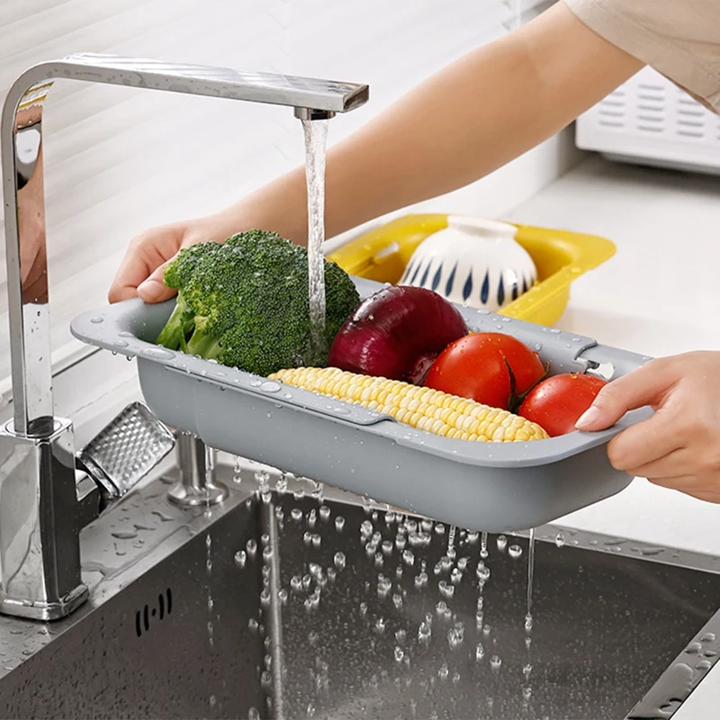 Over The Sink Colander Strainer Basket - Wash Vegetables And Fruits, Drain Cooked Pasta And Dry Dishes - Extendable Easy Install