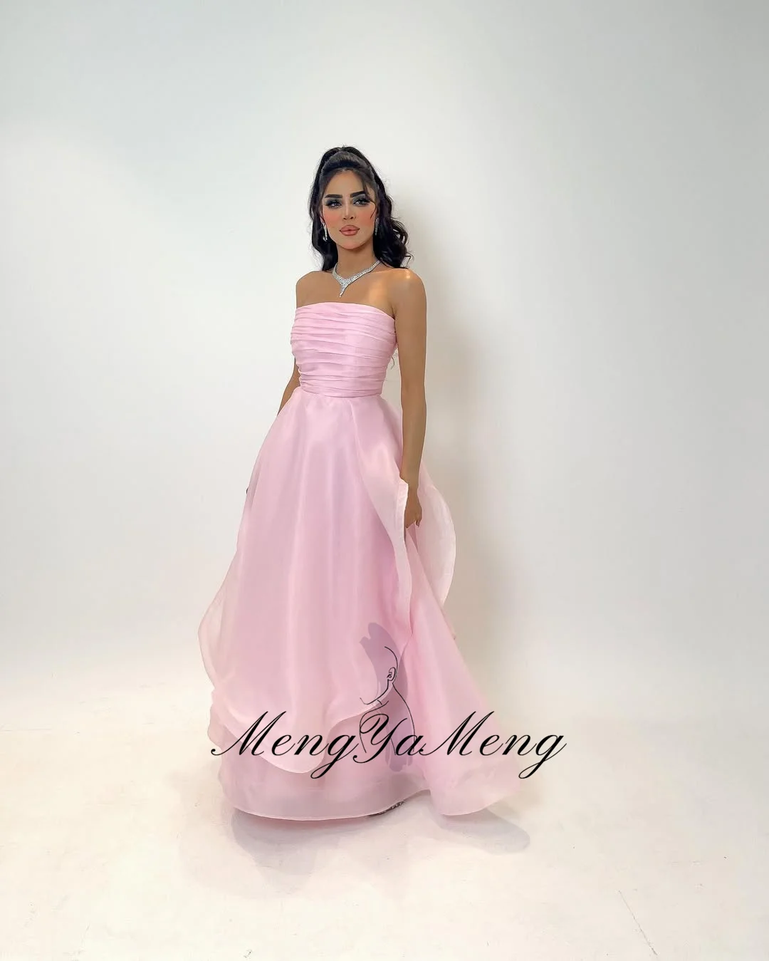 ZHUISHU 핑크 롱 프롬 드레스 사우디 스트랩리스 실크 오간자 이브닝 가운 맞춤형 A라인 파티 드레스 특별한 날을 위한