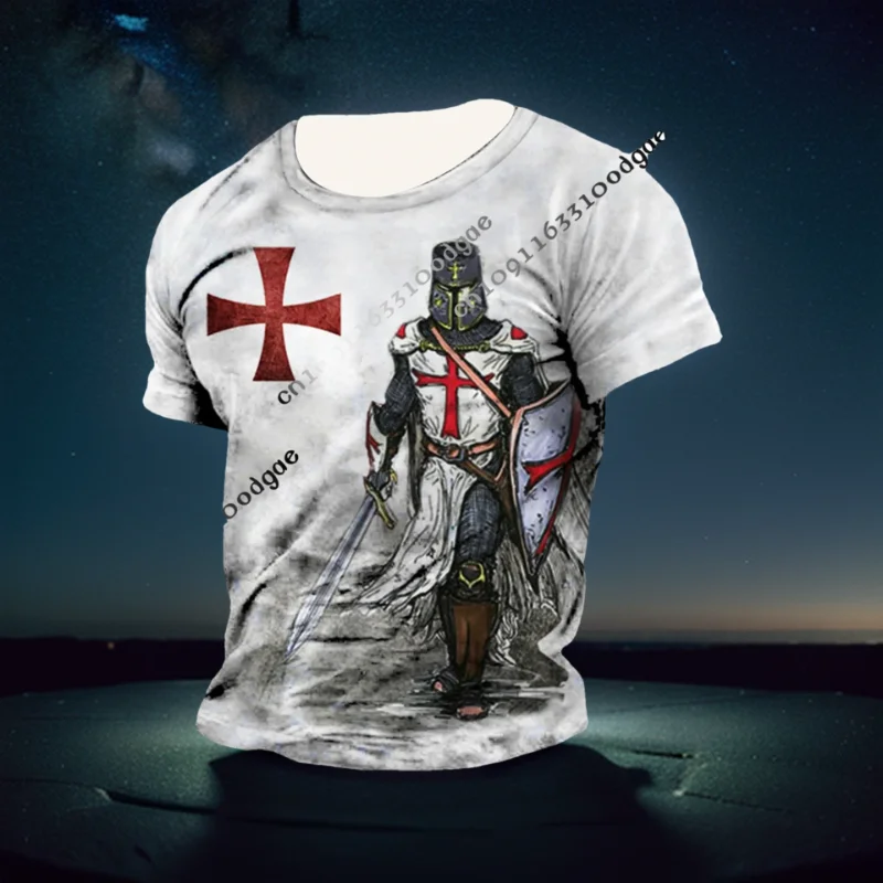 

New Hot Fashion Vintage Templar 3D Printed Men's T-shirt Casual Street Men Clothing Vintage T-shirt O Neck Short Sleeve Man Tops