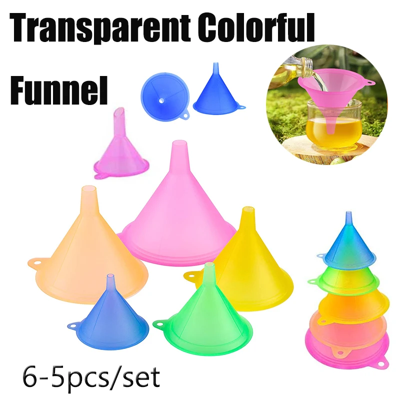 

6-5pcs/set Translucent Kitchen Mini Funnel Bar Wine Flask Funnels Candy Color Funnel Food-grade Material