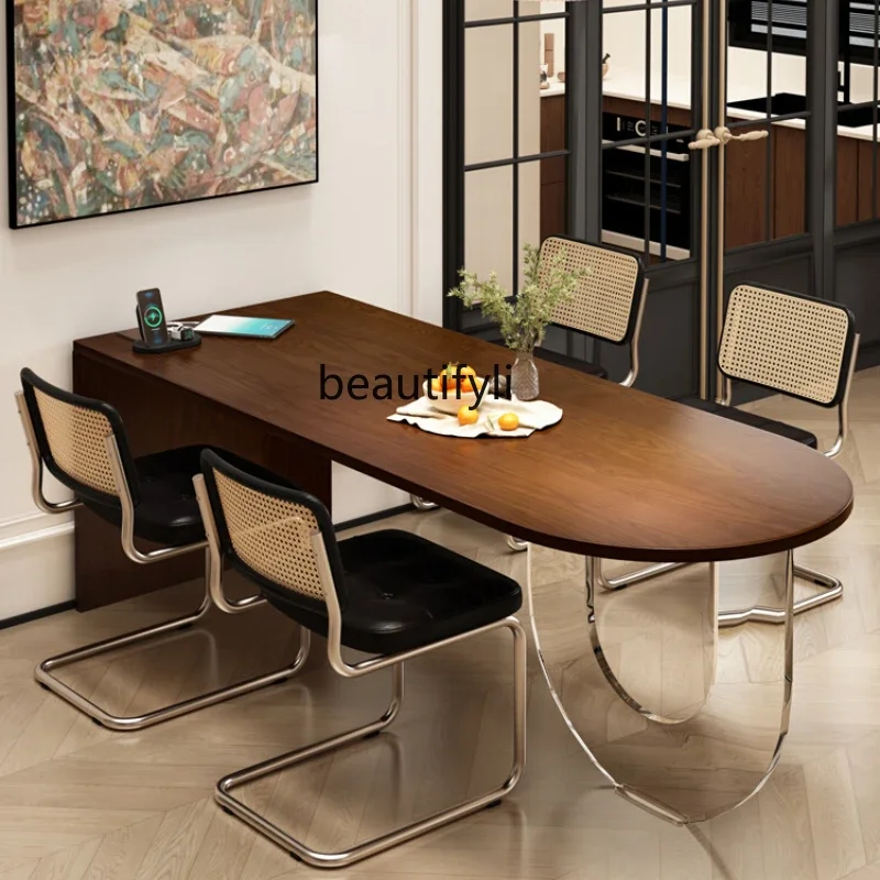 

Solid Wood Dining Table Semicircle Acrylic Suspension Kitchen Island Dining Table Integrated Walnut Dining Table