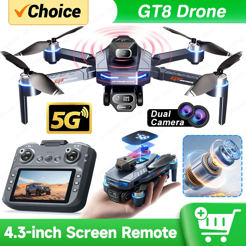 Nouveau Drone GT8 8K professionnel HD double caméra écran à distance 5G WIFI moteur sans brosse évitement d'obstacles pliable quadrirotor jouets