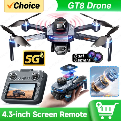 Nuevo Dron GT8 8K profesional HD cámaras duales pantalla remota 5G WIFI Motor sin escobillas evitación de obstáculos cuadricóptero plegable Juguetes