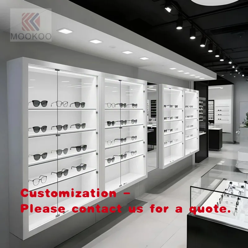 

custom.Customized Optical Store Furniture Wooden Eyewear Sunglass Display Shelves Modern Optical Store Display Fixtures Showcase