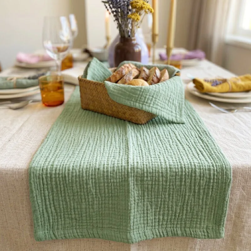 Double Gauze Muslin Table Runner,Cloth Napkins,Soft,Washable,Rustic Farmhouse Table Decor, for Party Boho Restaurant Wedding