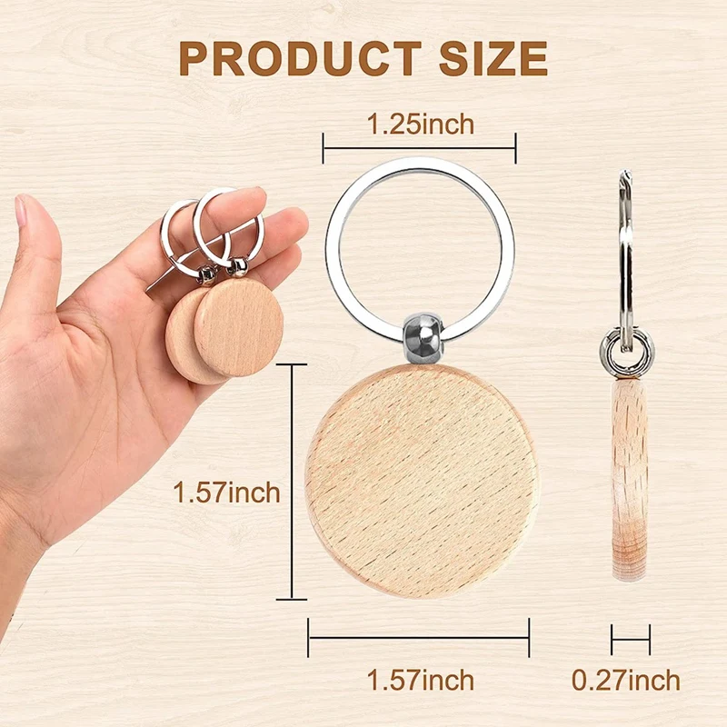 70PCS Wood Keychain Blanks, Wood Engraving Blanks Key Chain DIY Wood Keychains For DIY Crafts-Round