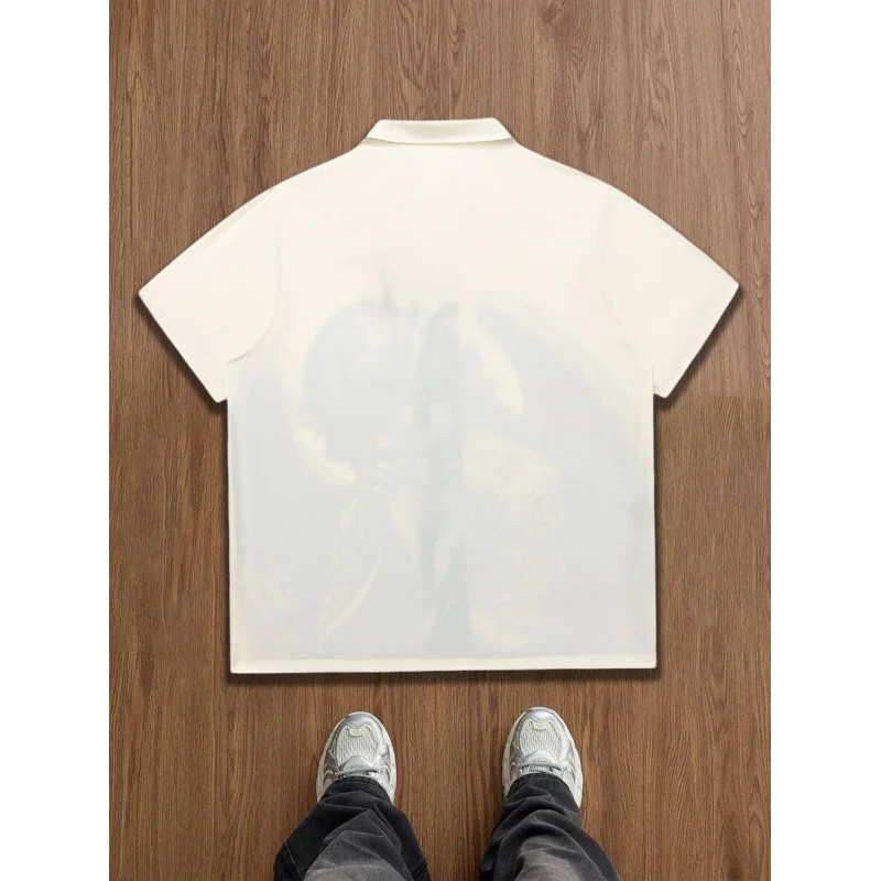 Casual Summer Shirts for Men, Button Down, Beach and Vacation Style, Vintage Streetwear Style, Angel Print