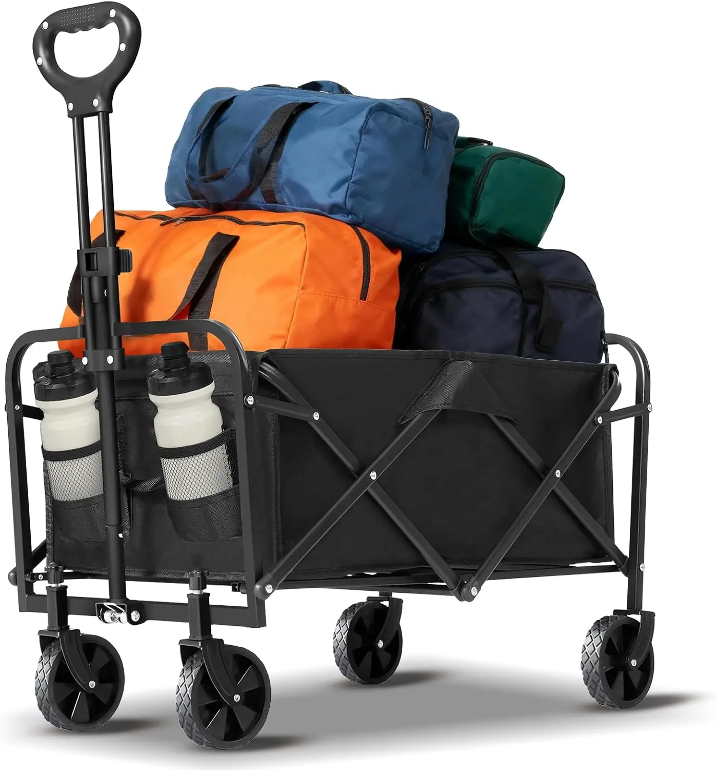 Klappwagen mit großem Fassungsvermögen für Strand, Sport, Einkaufen, Camping – robuster tragbarer Wagen mit 1 Jahr Garantie (Mattschwarz)