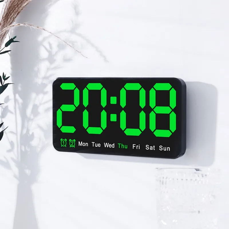 Sprachsteuerung, große digitale Wanduhr, Temperatur, Datum, Woche, DST, Schlummer-Tischuhr, 12/24 Stunden, Dual-Alarm, Wand-LED-Uhr – Detail 16